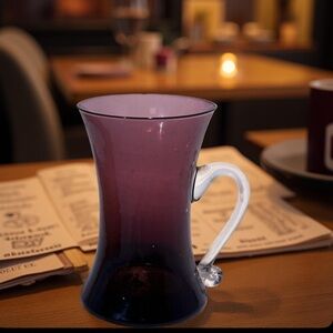 Vintage EMPOLI Amethyst Blown Glass Clear Handle 5” X 3”